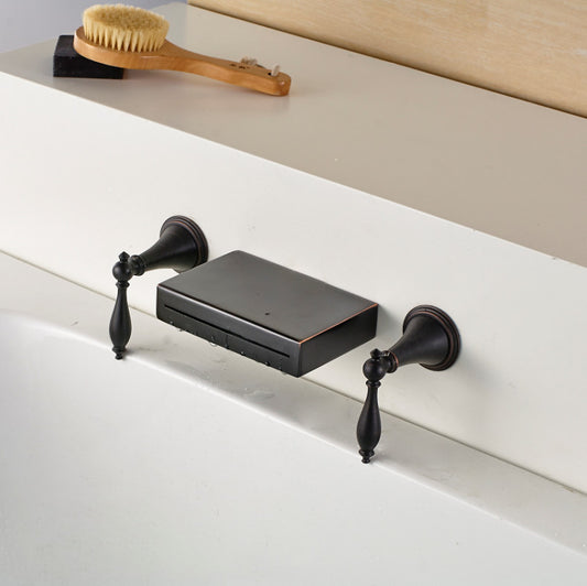 Oil Rubbed Bronze Wall Mount Long Dual Handle Bathroom Sink Faucet