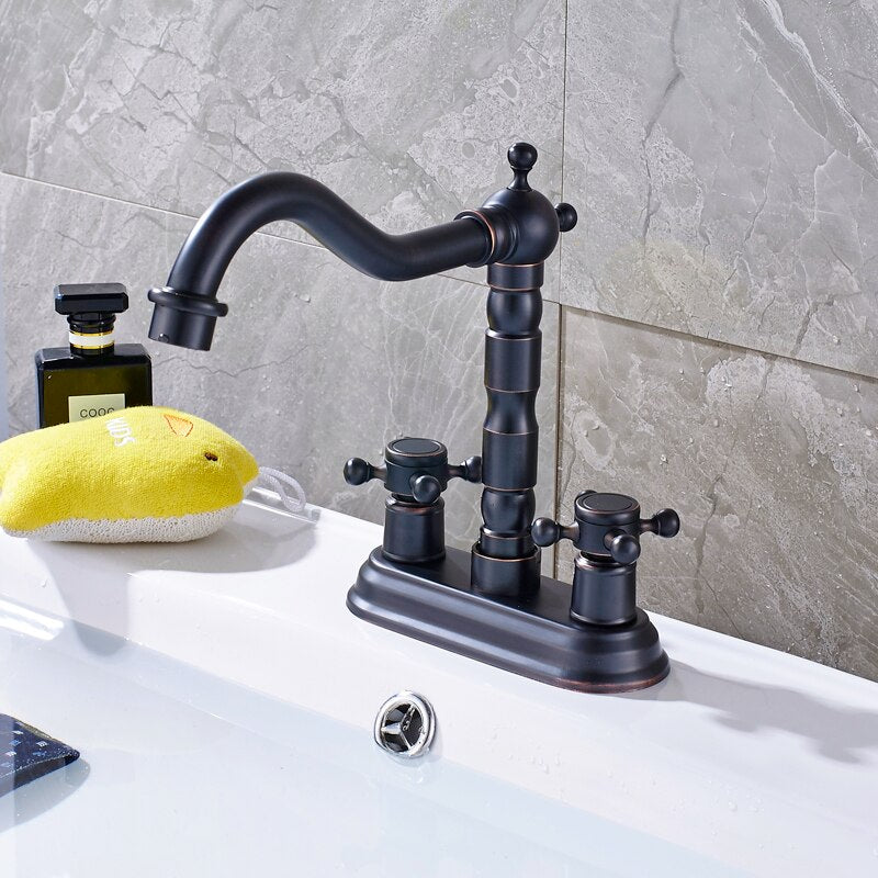 Juno Hook Shaped Spout Swivel Bathroom Faucet Freestanding Deck Mount Brass Dual Handle Bathroom Sink Faucet