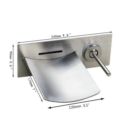 Brushed Nickel Widespread Waterfall Bathroom Wall Mount Faucet  