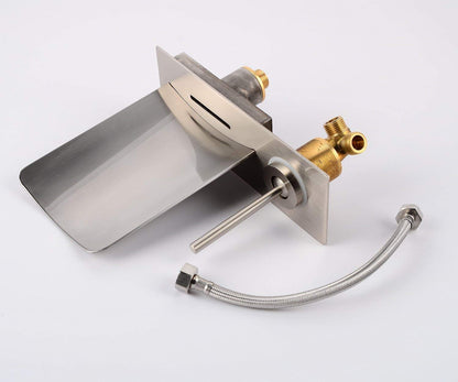 Brushed Nickel Widespread Waterfall Bathroom Wall Mount Faucet  