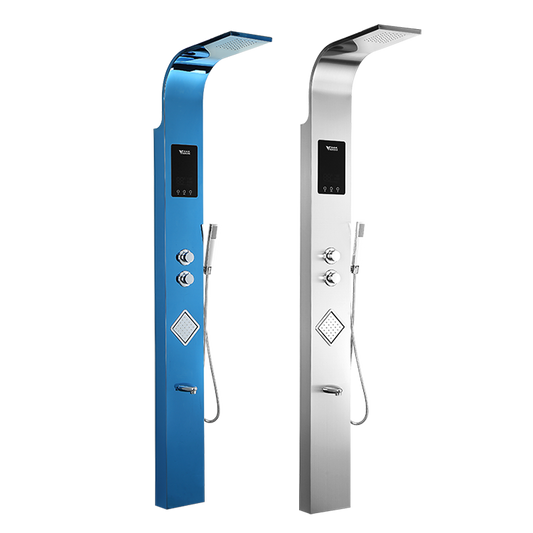 Juno Commercials Wall Mount Dual Handle Polished Shower Panel With High Pressure Body & Hand Shower