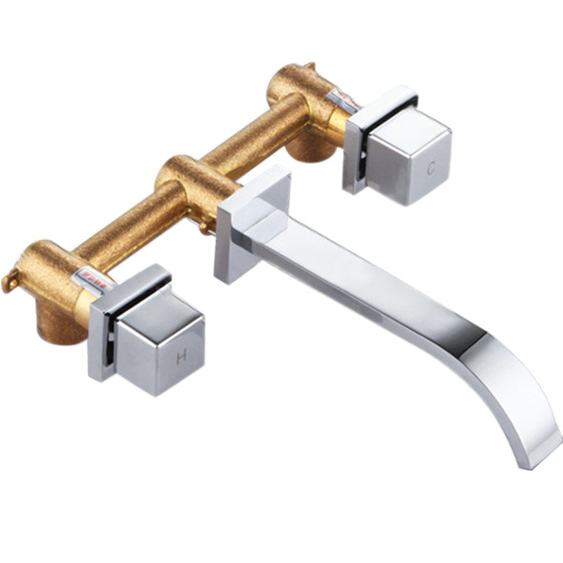 Peyton Square Handle Chrome Wall Mount Bathroom Sink Faucet