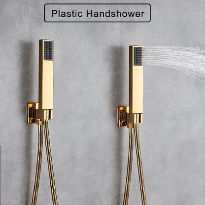 Juno Large Adjustable Gold Rain Shower Set Mixer & Faucet With Handheld Shower