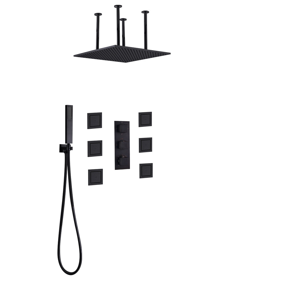 24" Dark Oil Rubbed Bronze Solid Brass LED Rain Shower Head with Body Jets & Handheld Shower