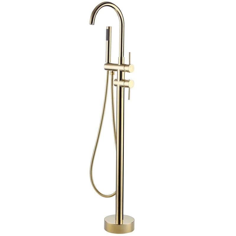 Juno Classic Bathroom Brushed gold Floor Mount Bathtub Faucet Shower System