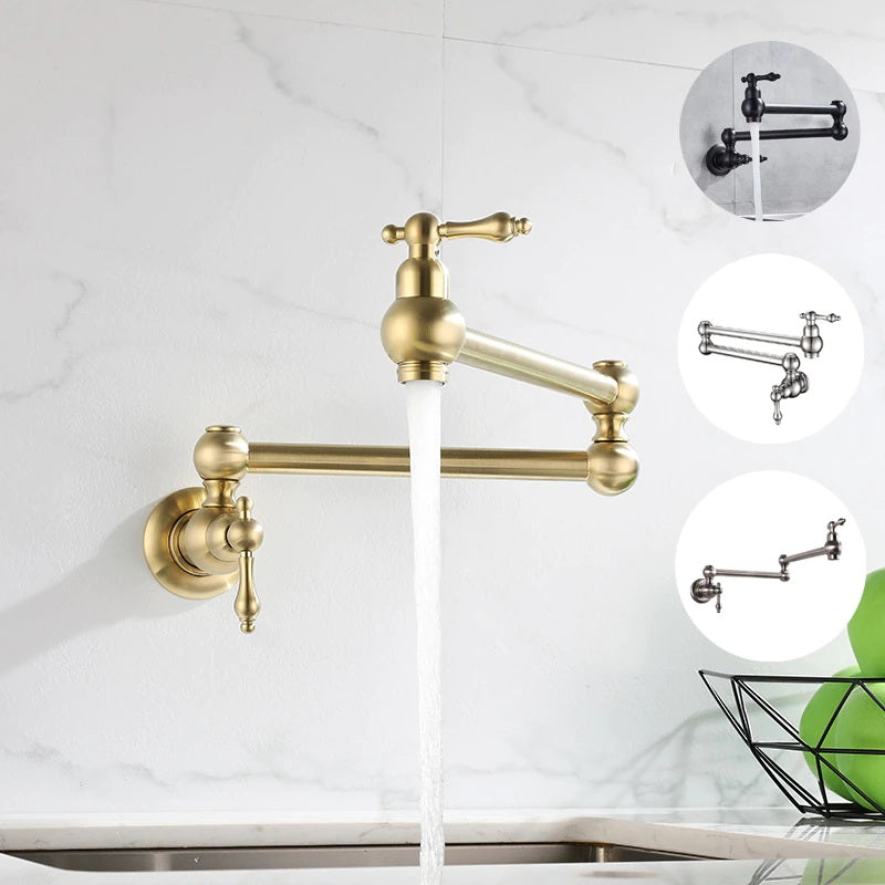 360 Foldable Brass Wall Mount Single Handle Kitchen Sink Cold & Hot Faucet