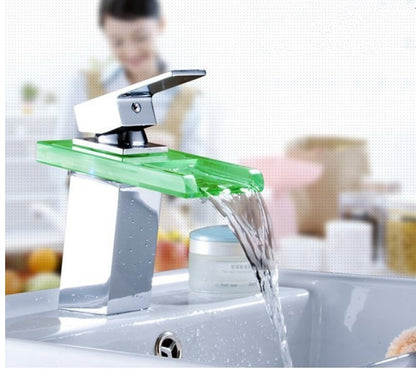 Juno 8" Widespread Single Handle Chrome Finish Color Changing LED Waterfall Bathroom Sink Faucet