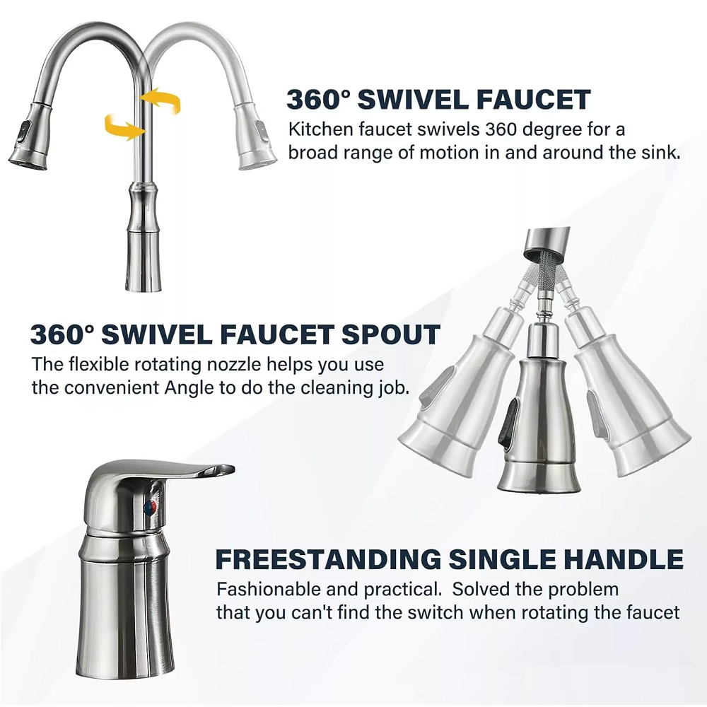 Juno Black Brushed Nickel Pull Down Kitchen Faucet Deck Mount SIngle Handle