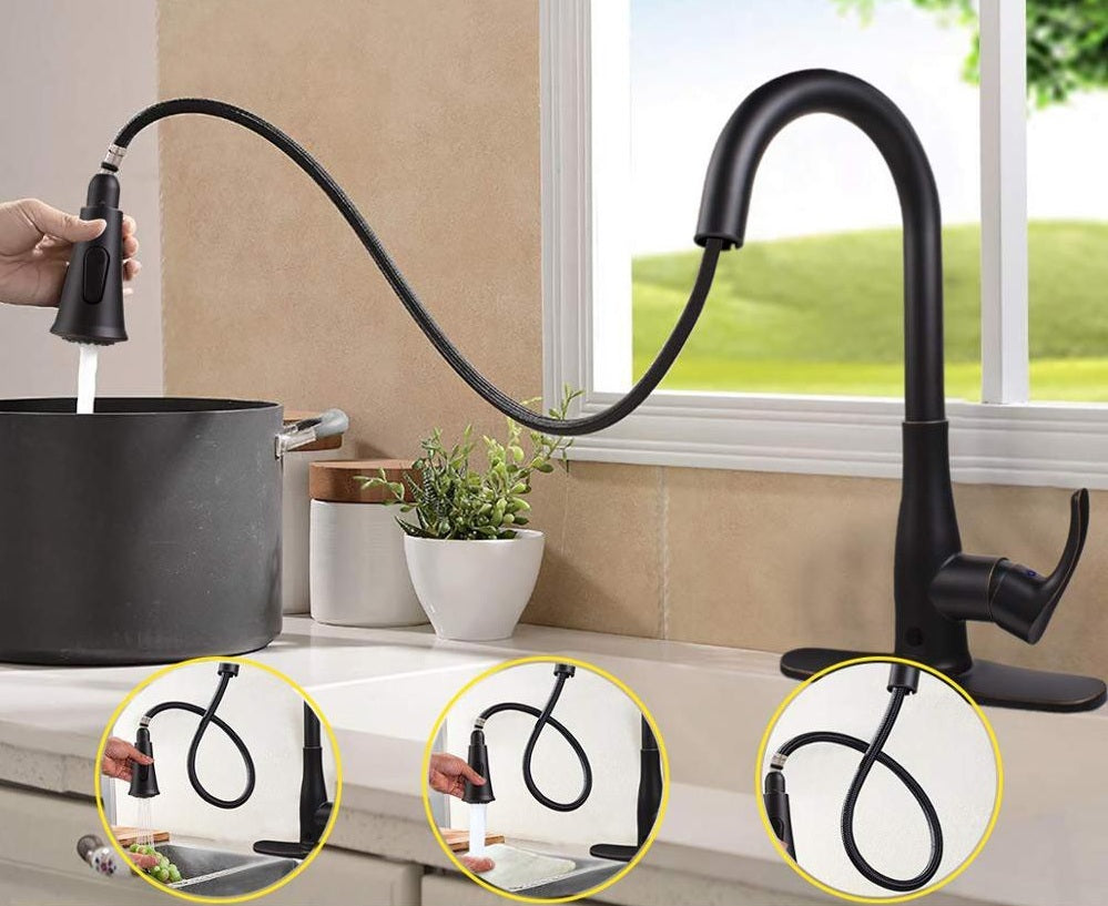 Pull Down Dual Mode Sprayer Head Black Kitchen Sink Faucet