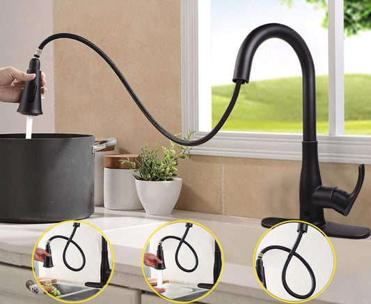 Pull Down Dual Mode Sprayer Head Black Kitchen Sink Faucet
