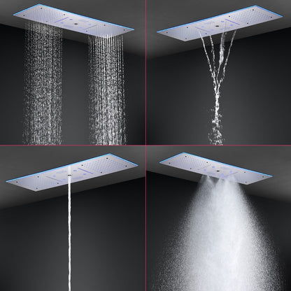Juno Commercials Ceiling Concealed Bluetooth Music LED Shower Head Panel Kit with Thermostatic Mixer Valve