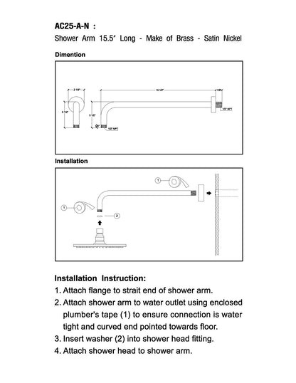 Raelynn 15½” Long Shower Arm with Flange Made of Solid Brass