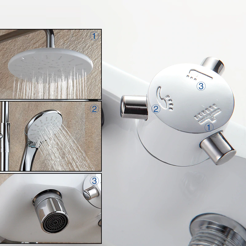 Juno Sleek Rain Polished Chrome Wall Shower Mixer & Shower Faucet With Handheld Shower