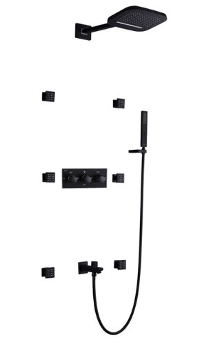 Rain Waterfall Mixer Wall Mounted Bathroom Shower with Handheld Shower & Body Jet