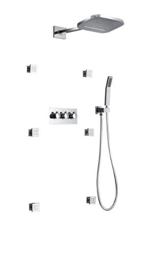 Rain Waterfall Mixer Wall Mounted Bathroom Shower with Handheld Shower & Body Jet