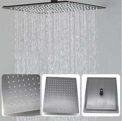 Juno 12" Ceiling Wall Mount Black Solid Brass Rainfall Shower System With 6 PCS Body Jets Mixer Spout Tub Set