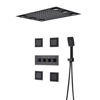 Juno Concealed 3 Functions Black LED Shower Head with 4 Inch Body Jets