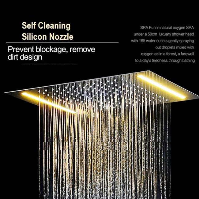 20X14" Watefall Rainfall Embeded Ceiling Mount LED Shower Head