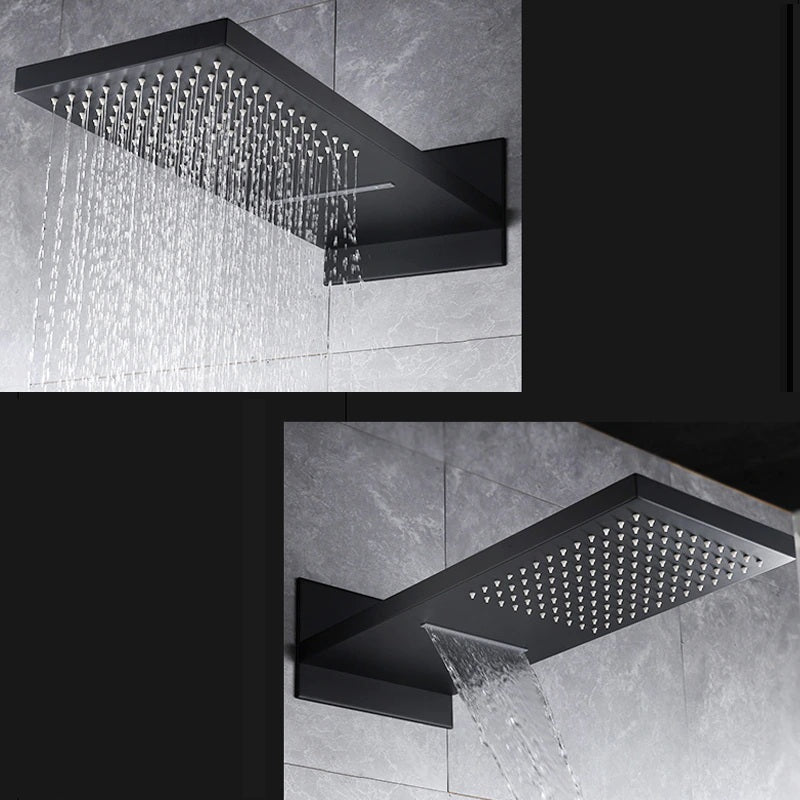 Juno Matte Black Thermostatic Rainfall Waterfall Shower Faucet With Slide Bar