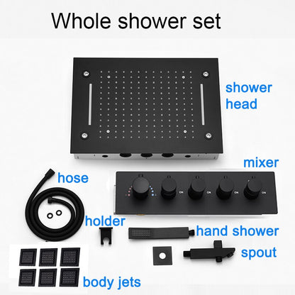 New Juno Rainfall Waterfall 4 Function LED Black Shower Head Set with 6 Body Massage Shower Jet