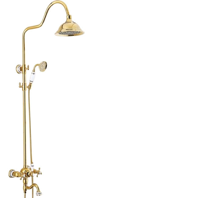 Juno Rainy Gold Waterfall Bathroom Faucet Shower & Hand-Held Shower