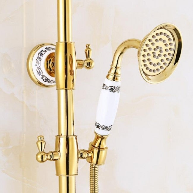 Juno Rainy Gold Waterfall Bathroom Faucet Shower & Hand-Held Shower