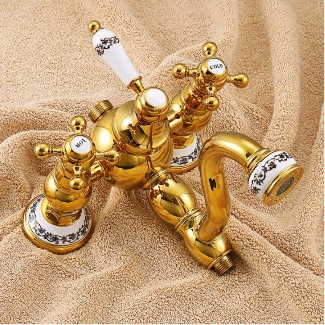 Juno Rainy Gold Waterfall Bathroom Faucet Shower & Hand-Held Shower