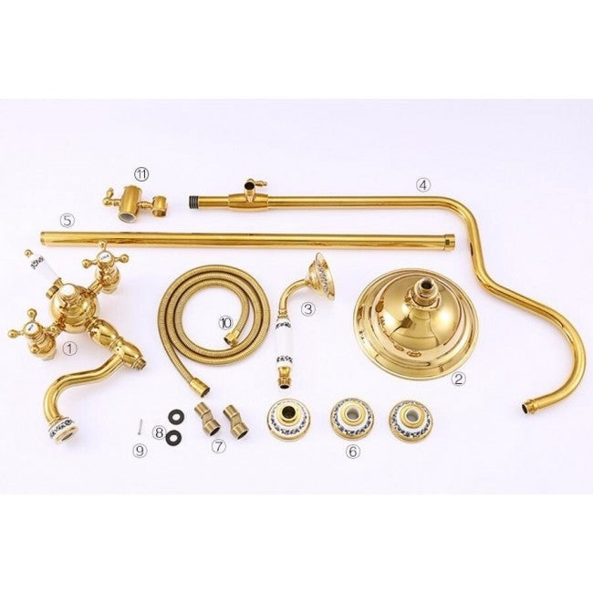 Juno Rainy Gold Waterfall Bathroom Faucet Shower & Hand-Held Shower