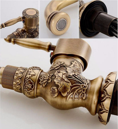 Raleigh High Quality Luxury Antique Bronze Copper Sculptured Deck mounted Bathroom Sink Faucet
