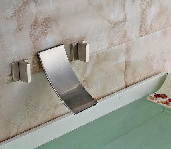 Wall Mount Brushed Dual Handle Bathroom Sink Faucet