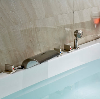 Rectangle Triple Handle Bathtub Waterfall Faucet - Handheld Shower