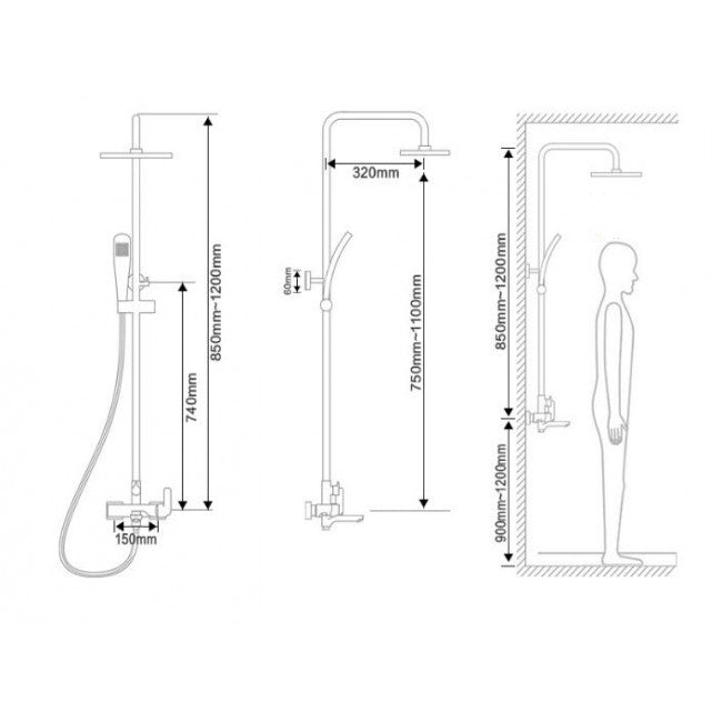 Juno Rich Luxury Design Natural Rain Waterfall Painted Wall Mount Shower Head with Handheld Shower 