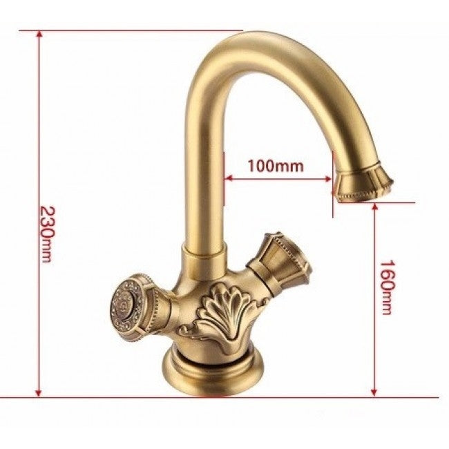 Rosalie Antique Sculpture Vintage Double Handle Bronze Lavatory Faucet Mixer