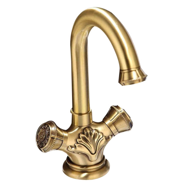 Rosalie Antique Sculpture Vintage Double Handle Bronze Lavatory Faucet Mixer