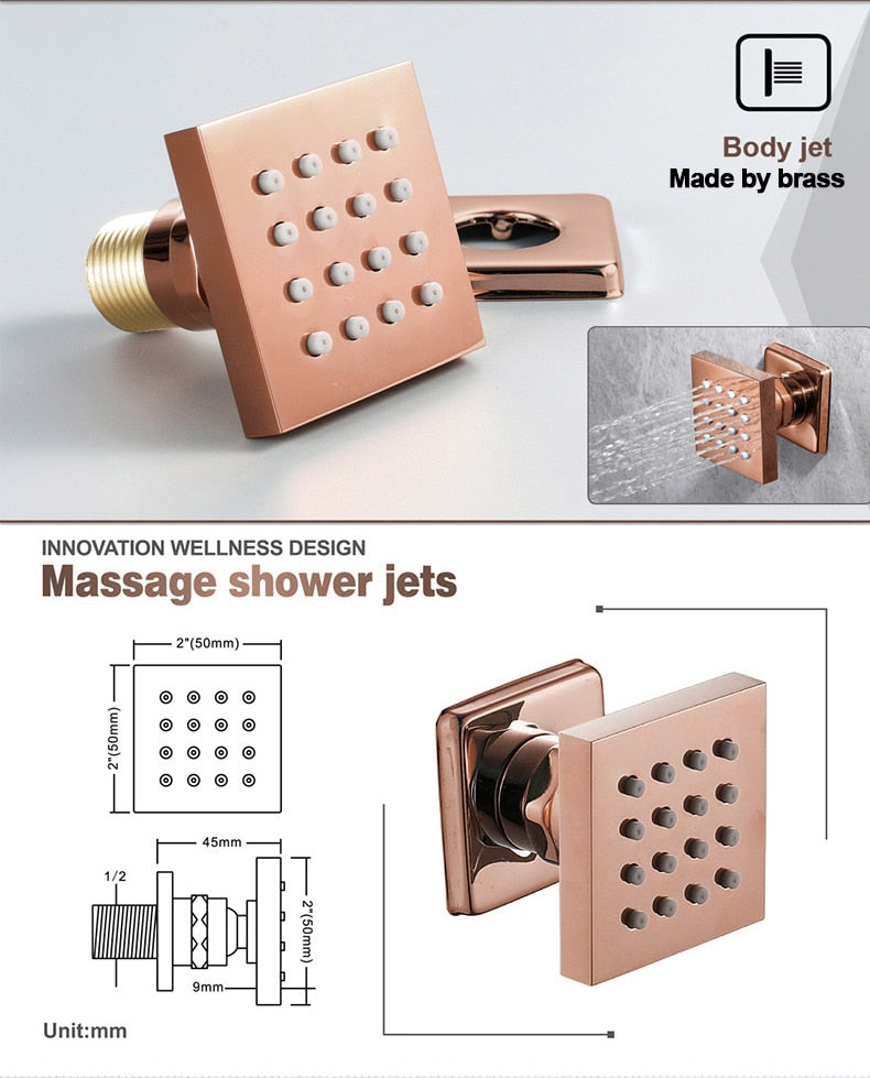 5 Knobs Rose Gold Music Shower Systems LED Light Remote Control