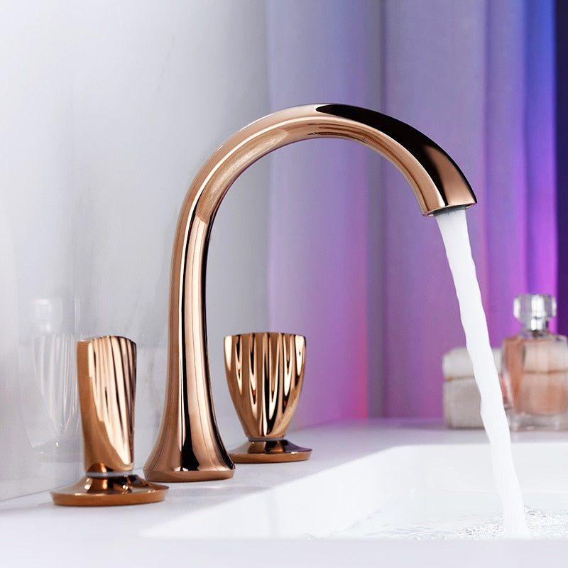 Juno Luxury Rose Gold Hook Shape Two Handle Bathsink Bathtub Faucet