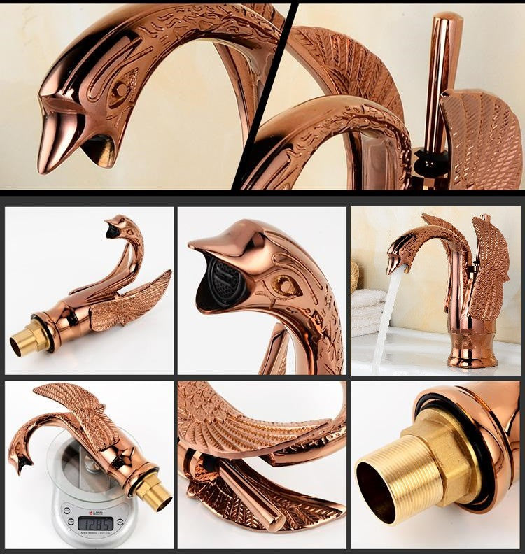 Hooper Rose Gold Finish Brass Body Deck Mount Bathroom Sink Faucet