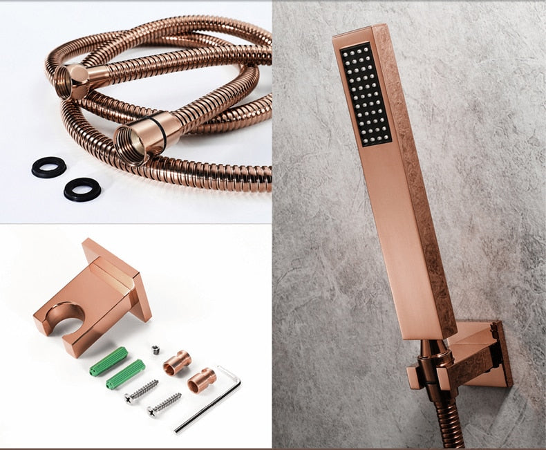 5 Knobs Rose Gold Music Shower Systems LED Light Remote Control