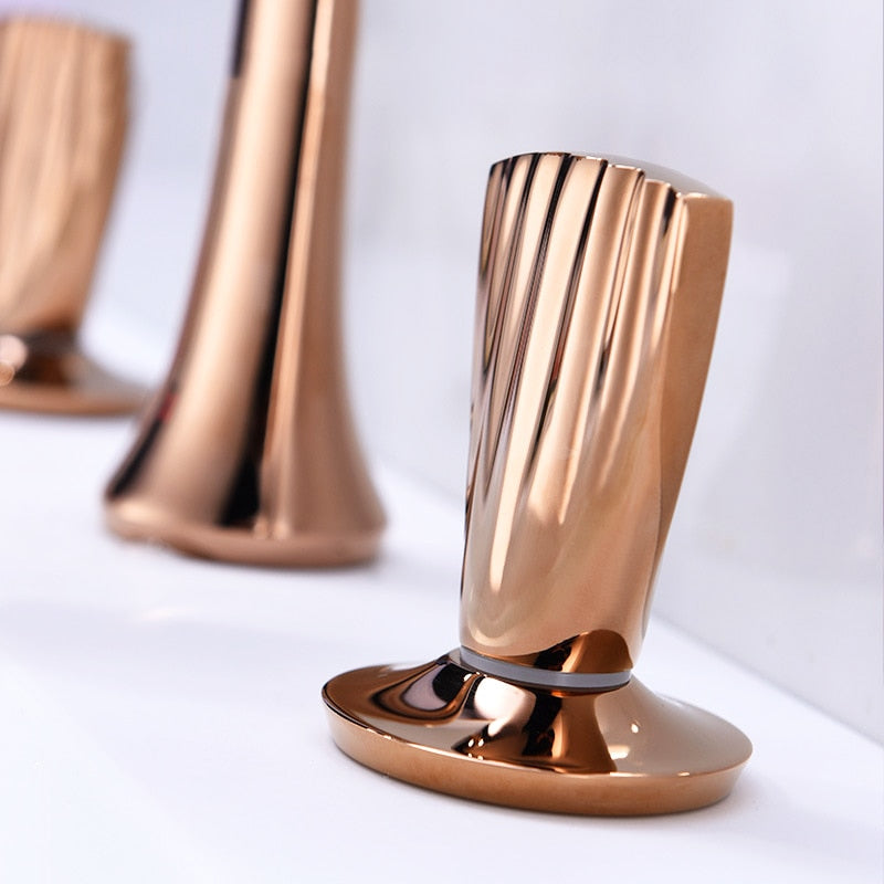 Juno Luxury Rose Gold Hook Shape Two Handle Bathsink Bathtub Faucet
