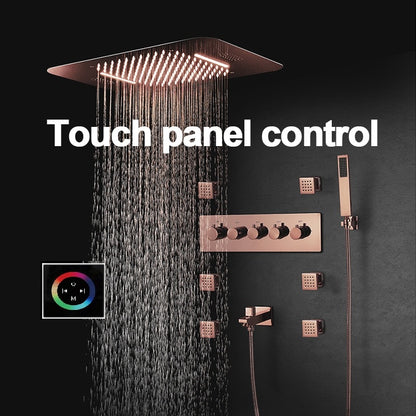 5 Knobs Rose Gold Music Shower Systems LED Light Remote Control