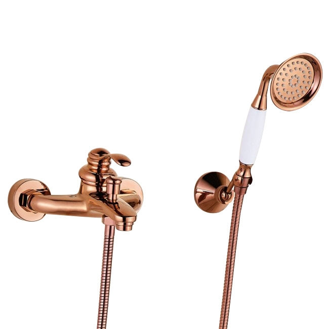 Juno Rose Gold Polished Single Handle Wall Installation Bathtub Faucet with Handheld Shower