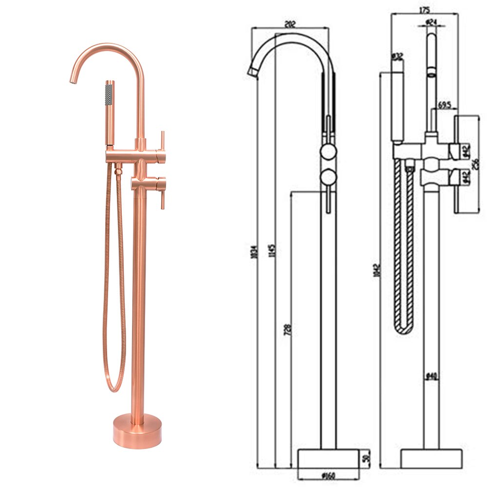 Brushed Rose Gold floor mount bathtub faucet