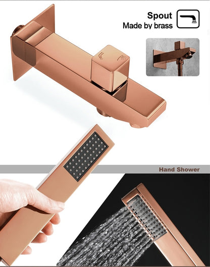 5 Knobs Rose Gold Music Shower Systems LED Light Remote Control