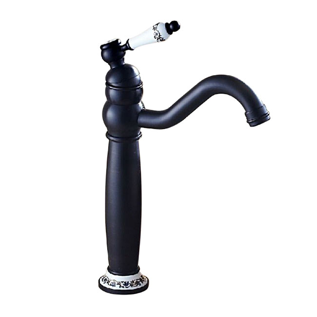 Rotation Neck Dark Oil Rubbed Bronze Deck Mount Bathroom Vessel Sink Faucet