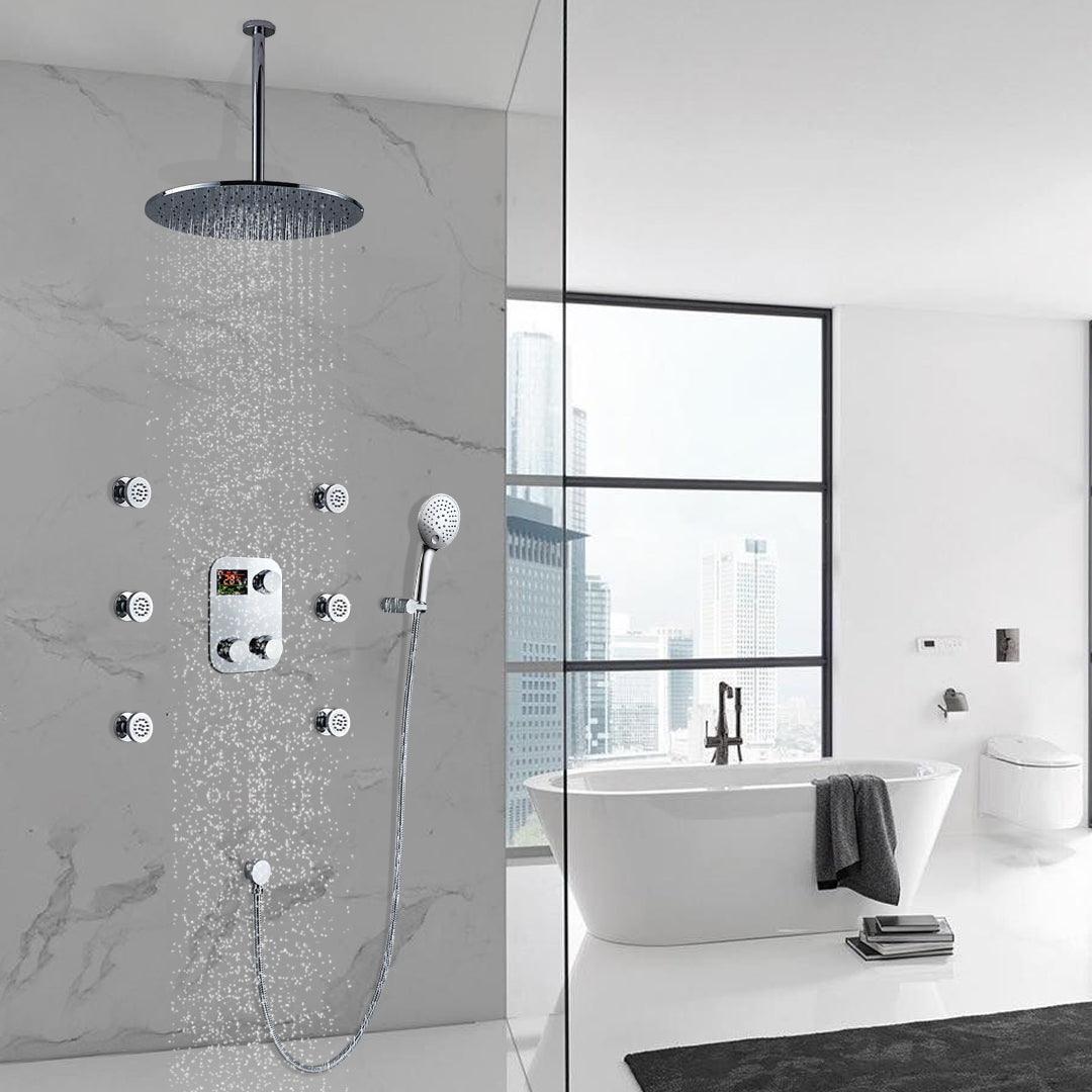 Round Digital Massage Shower Faucet Large Shower Head