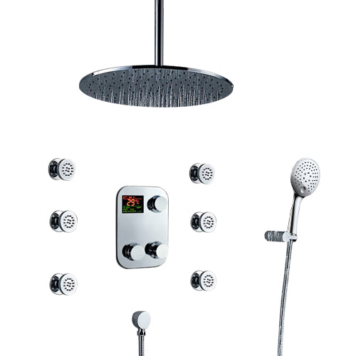 Round Digital Massage Shower Faucet Large Shower Head