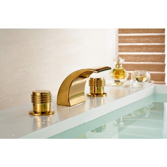 Lima Round Dual Handle Gold Chrome Deck Mount Waterfall Bathroom Sink Faucet 