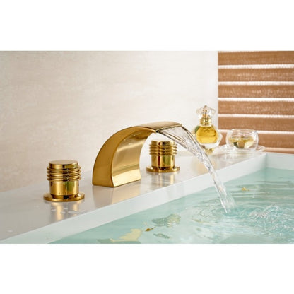 Lima Round Dual Handle Gold Chrome Deck Mount Waterfall Bathroom Sink Faucet 
