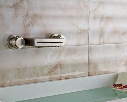 Brushed Wall Mount Round Dual Handle LED Bath Sink Faucet