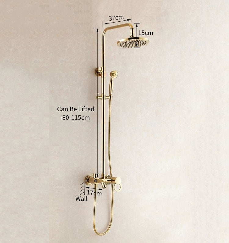 Round Rain Gold Brass Shower Mixer Faucet with Hand Held Shower